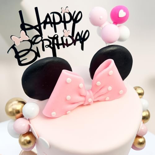 20Pcs Mouse Cake Toppers with Bows and Ears Birthday Decor