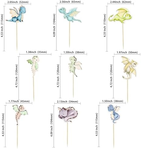 Ephlyn 36Pcs Dragon Cupcake Toppers for Birthday Party