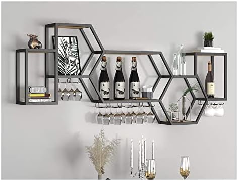 ALDEPO Wall-Mounted Wine Rack with Iron Art and Pine Wood