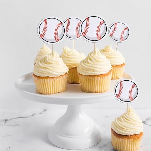 Rsstarxi 40 Pack Baseball Cupcake Toppers