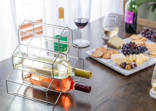 NAT Jules Honeycomb Silver Tone Wine Rack - 6 Bottle Capacity