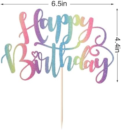 Naicaek Handmade Glitter Birthday Cake Topper with Rainbow Design