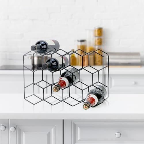 QWORK Modern 14 Bottle Wine Rack 3 Tier Black Metal Stand