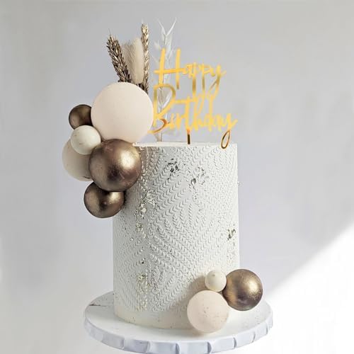 DRWATE Boho Khaki White Gold Pearl Balls Cake Toppers