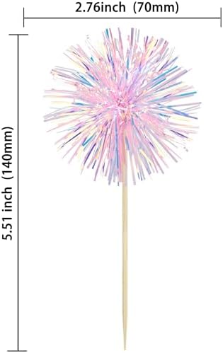 Ephlyn 30Pcs Foil Firework Cupcake Toppers Pink
