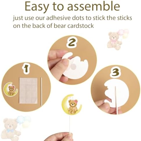 30pcs Blue Pink Bear Cupcake Toppers for Gender Reveal