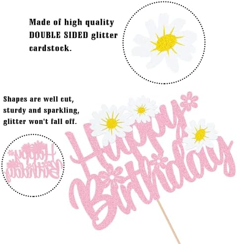 WishFirst Daisy Birthday Cake Topper Pink Daisy Decor