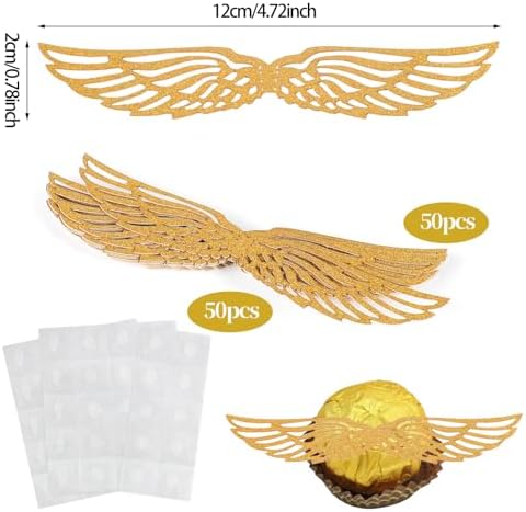 CCINEE 50 Pcs Gold Glitter Wing Cupcake Toppers for Themed Parties
