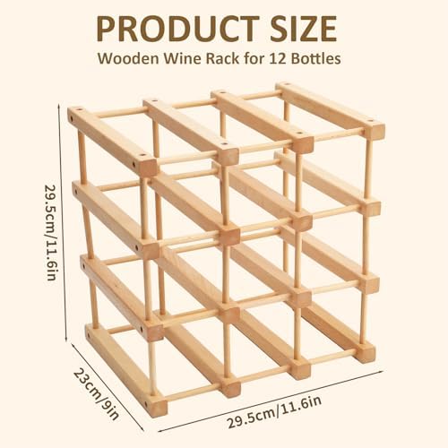 12-Bottle Wooden Wine Rack for Countertop and Cabinet