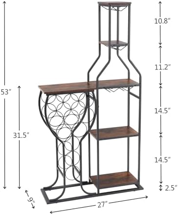 PUDDINER 5 Tier Freestanding Wine Rack with Glass Holder