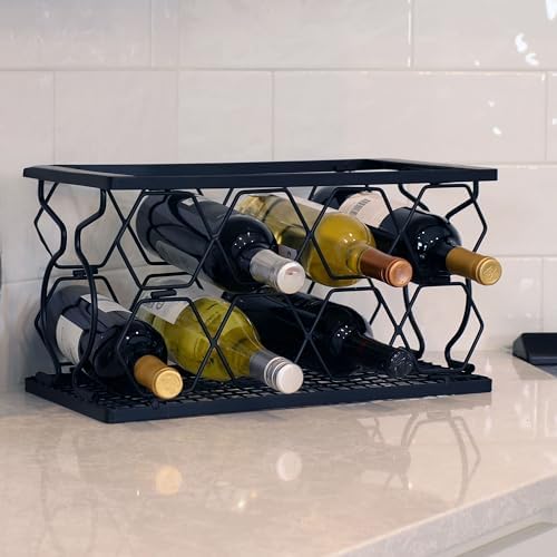 Sunnydaze 8-Bottle Metal Wine Rack - Black Foldable Kitchen Stand