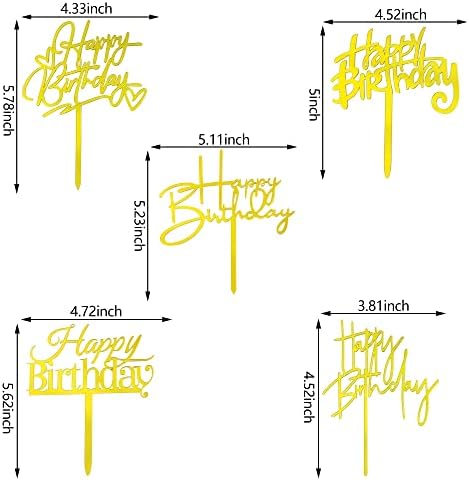 10 PCS Gold Birthday Cake Toppers Acrylic Decorations