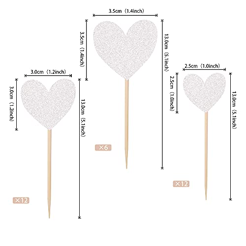 30PCS Glitter Love Heart Cupcake Toppers