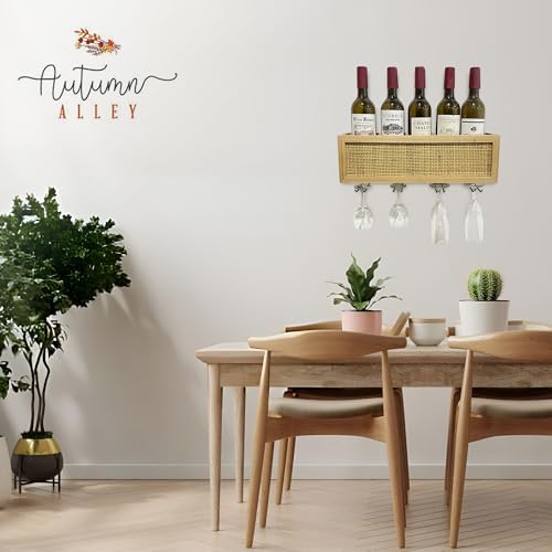 Autumn Alley Wall Mounted Wine Rack - Natural Rattan Caning Design