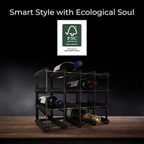 RTA Freestanding Wine Rack 16 Bottles Black Ash Pine