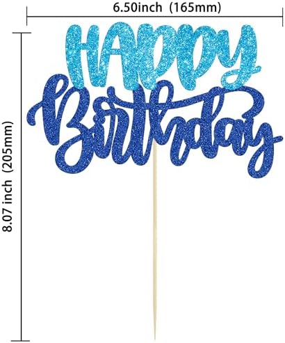 Gyufise Happy Birthday Cake Topper Glitter Blue