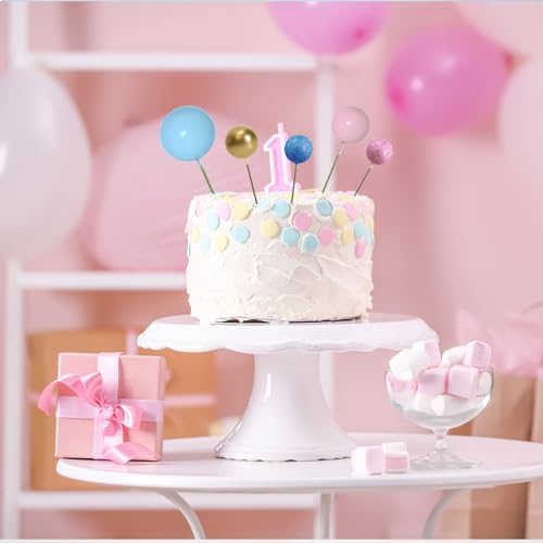 ASTARON 50 Pcs Mini Balloon Cake Topper Sticks Pink Blue Series