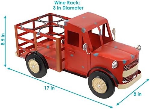 Sunnydaze Rustic Red Truck Wine Rack - Holds 4 Bottles