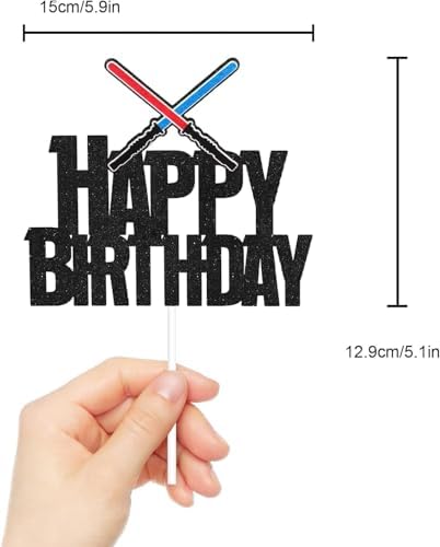 Darth Vader Birthday Cake Topper - Black Glitter Alien War Decor