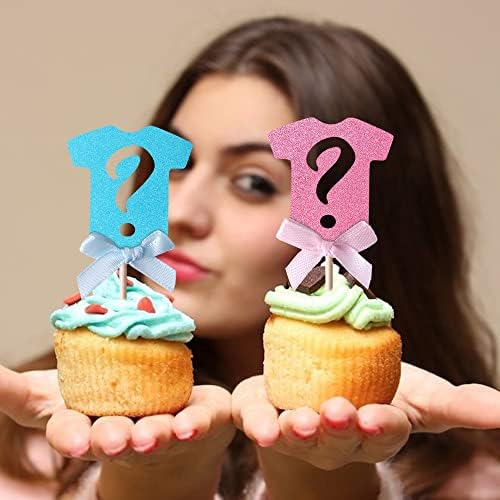 24 Pack Gender Reveal Cupcake Toppers with Glitter
