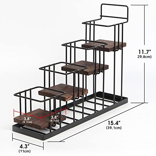 4-Tier Coffee Syrup Organizer Rack with Rustic Wood and Metal Frame