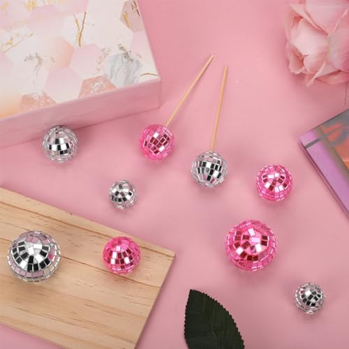 30pcs Disco Ball Cupcake Toppers Pink and Silver