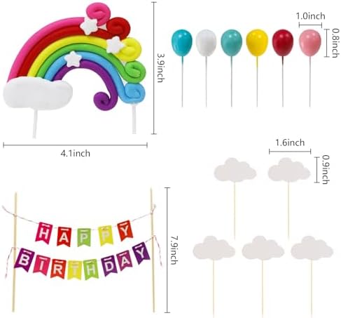 MEMOVAN 15pcs Rainbow Cake Toppers Birthday Decor