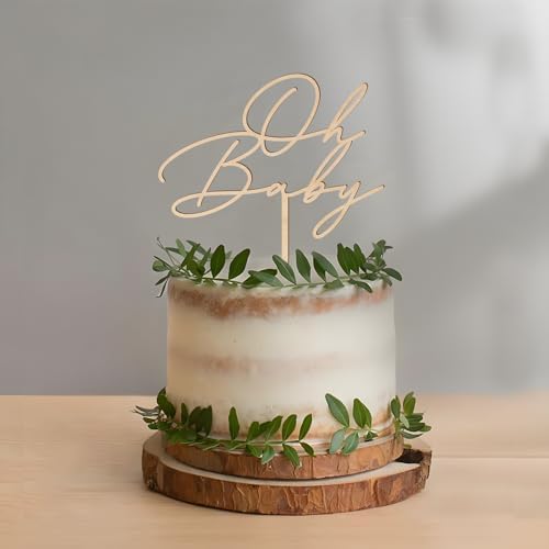 Oh Baby Cake Topper Wood - 6 Inch Baby Shower Decor