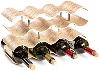 14-Bottle Wave Wine Rack Freestanding Wooden