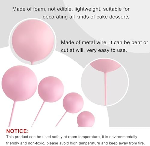 ASTARON 20 Pcs Light Pink Ball Cake Decorations