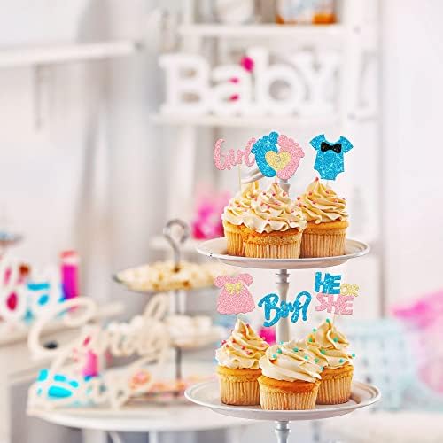 24Pcs Glitter Feet Onesie Cupcake Toppers for Gender Reveal