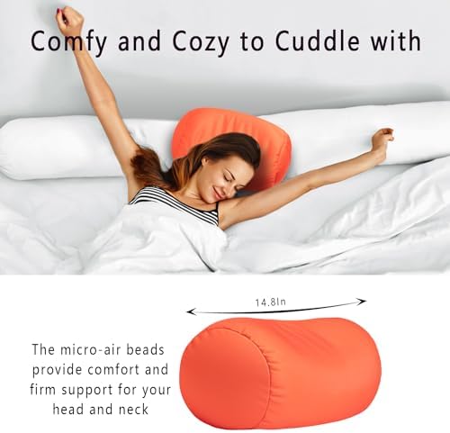 Focustree Microbead Neck Cervical Roll Pillow 7x12 Inch Tangerine