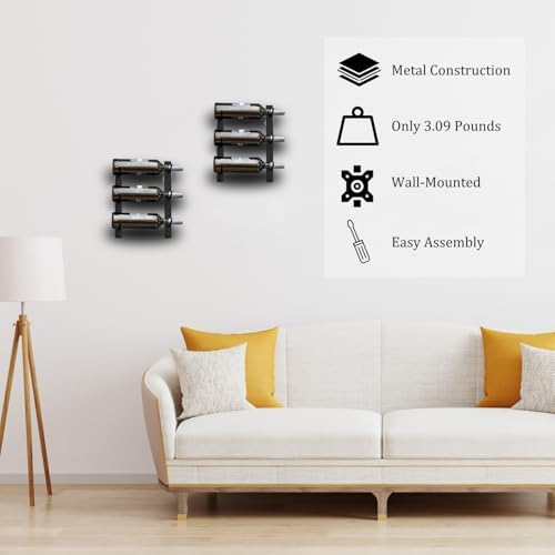 3-Bottle Black Metal Wall Wine Rack Modern Industrial Design
