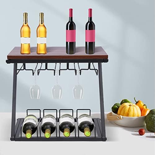 CeRaBuRET Wine Rack with 4 Bottles 8-12 Glasses Holder