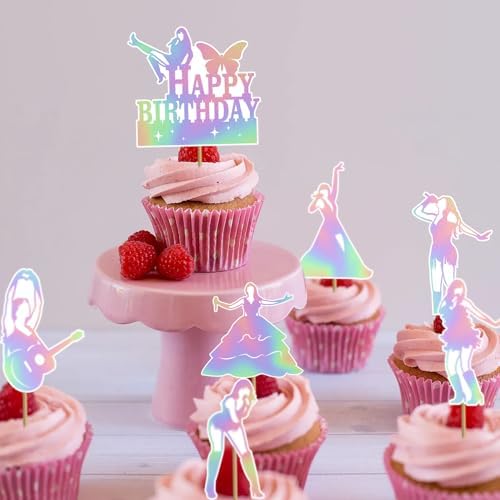 24 Pcs Super Star Music Themed Cupcake Toppers for Birthday Parties