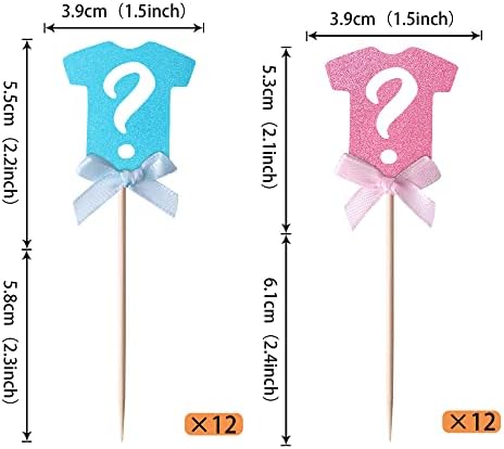 24 Pack Gender Reveal Cupcake Toppers with Glitter