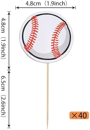 Rsstarxi 40 Pack Baseball Cupcake Toppers