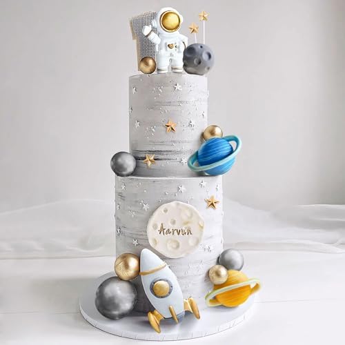 Space Cake Toppers with Astronaut Rocket Planets