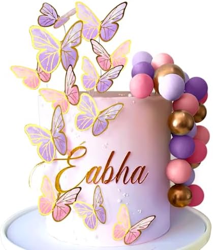 47PCS Purple Pink Butterfly Cake Toppers Set
