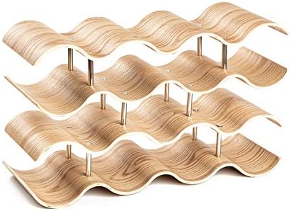 14-Bottle Wave Wine Rack Freestanding Wooden