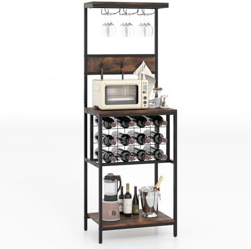 Giantex Freestanding Wine Rack with 12 Bottle Holders and 3 Glass Racks