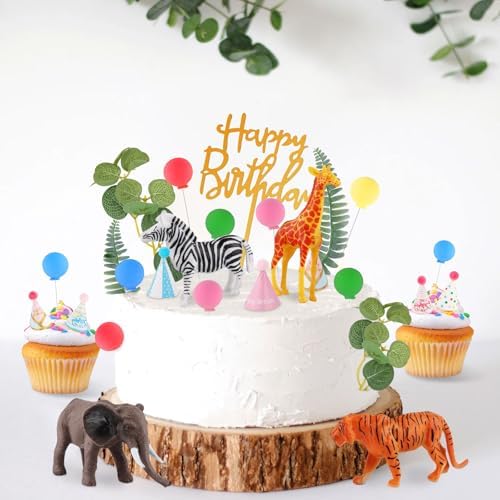Hooqict 34 Pcs Safari Animal Cake Toppers