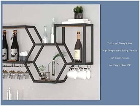ALDEPO Wall-Mounted Wine Rack with Iron Art and Pine Wood