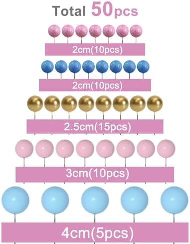 ASTARON 50 Pcs Mini Balloon Cake Topper Sticks Pink Blue Series
