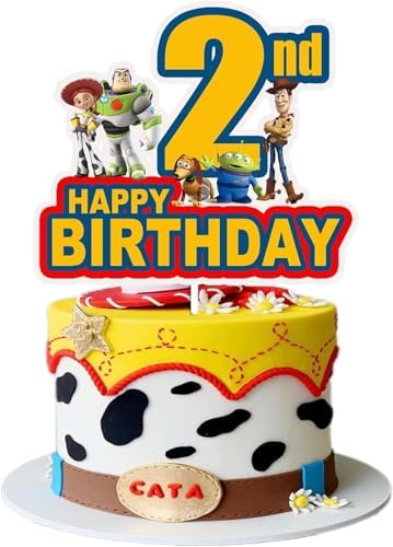 1 Pcs Green Story 2nd Birthday Cake Topper for Boys Girls