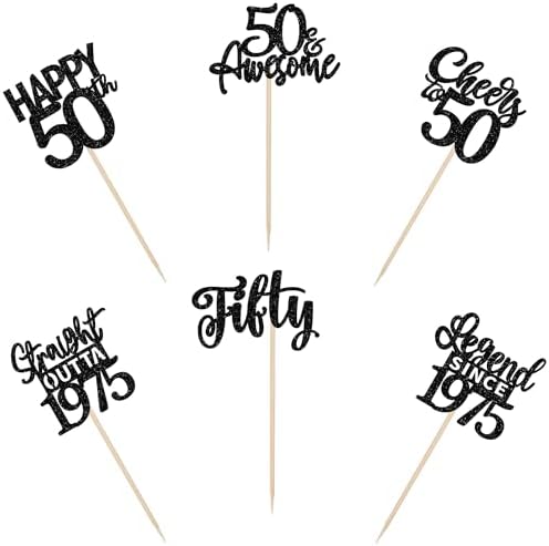 ZHUOWEISM 24PCS Black Happy 50th Birthday Cupcake Toppers 1