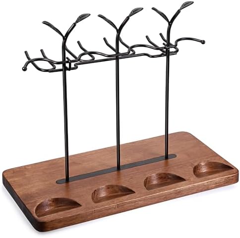 Laxioriew Wood Wine Bottle Holder for 4 Bottles and 4 Glasses