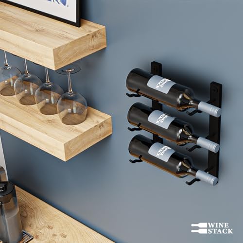 3-Bottle Black Metal Wall Wine Rack Modern Industrial Design