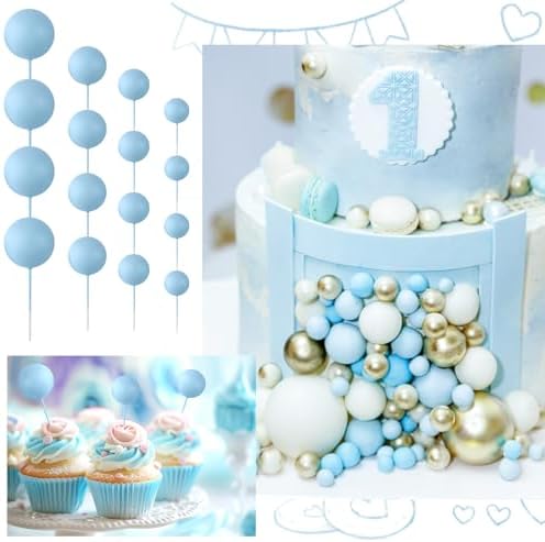 48 Pcs Light Blue Foam Cake Topper Decorations