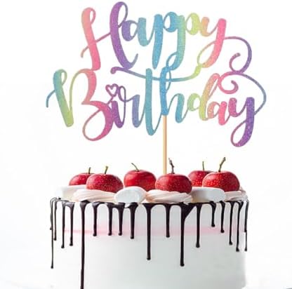 Naicaek Handmade Glitter Birthday Cake Topper with Rainbow Design